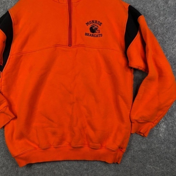 VTG Sand Knit Men's 1/4 Zip Knit Sweater Large Orange Monroe Bearcats USA - Picture 3 of 10